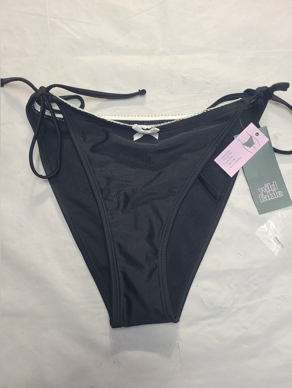 Women's Picot Bow Trim Low-Rise Extra Cheeky Side-Tie Bikini Bottom Wild Fable S